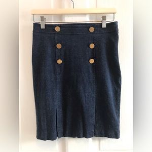 TRISTAN | Denim pencil skirt with gold buttons, dark wash